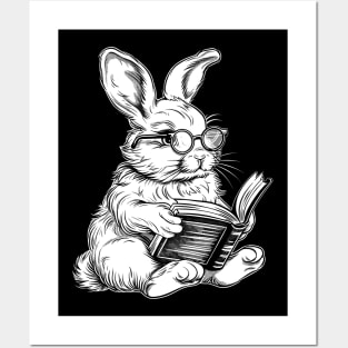 Cute Easter Rabbit Reading Bunny With Glasses Happy Easte Posters and Art